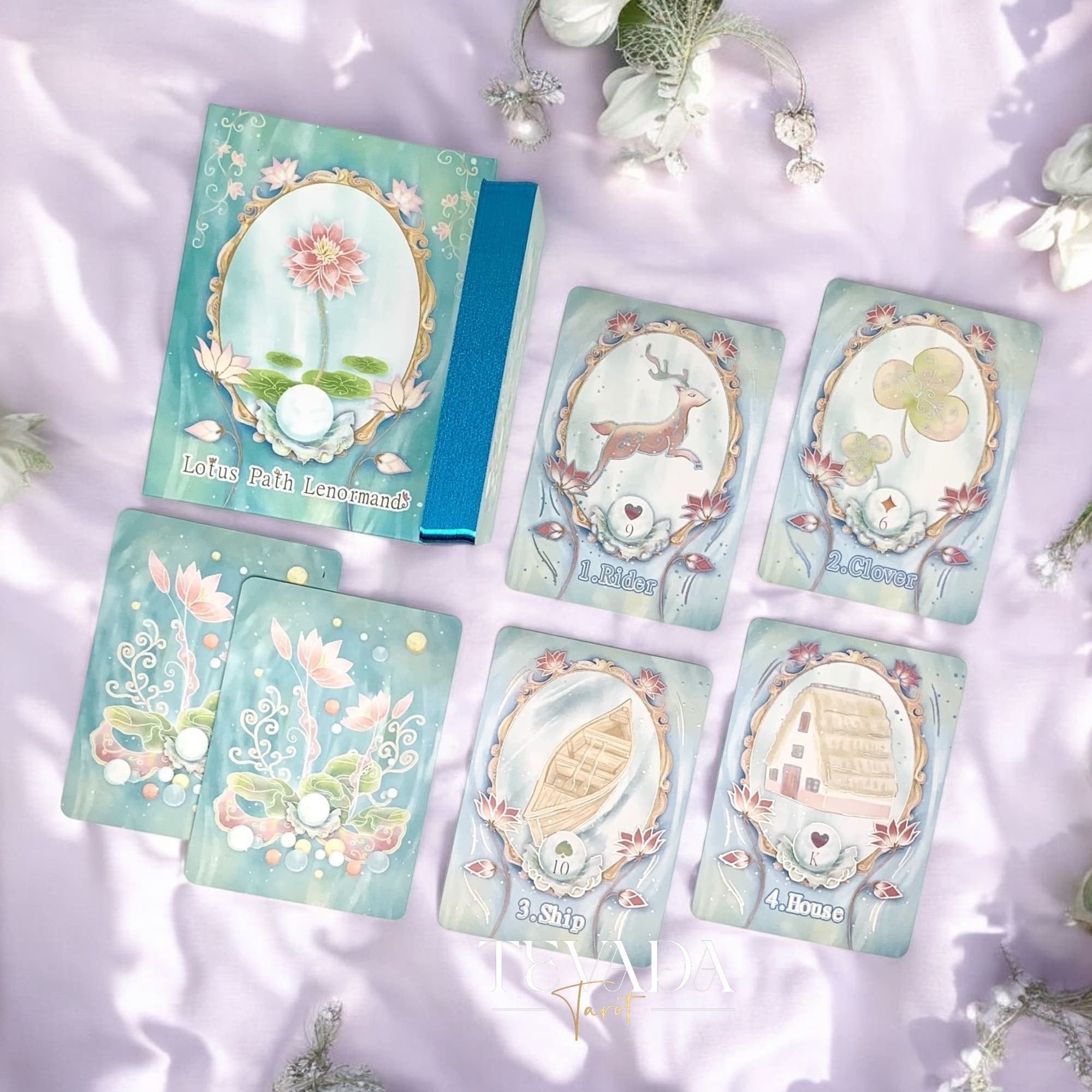 Discover the Lotus Path Lenormand Deck, a 40-card intuitive divination deck inspired by lotus symbolism. Gentle artwork and clear guidance support daily readings and insight.