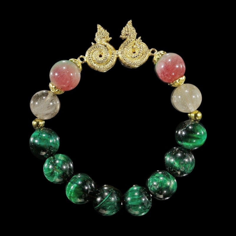 Adorn yourself with the Lucky Beads Gemstone Bracelet DUO NAGA, a fusion of spiritual power and elegance. Featuring tri-color jade and cat's eye stones for prosperity and protection