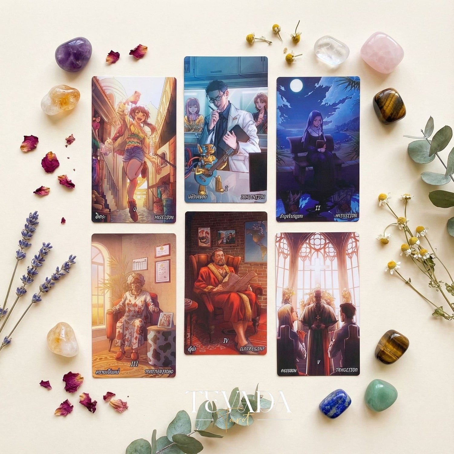 Lucky in Love Tarot Deck featuring modern Korean manhwa art and red glitter edges for love readings.