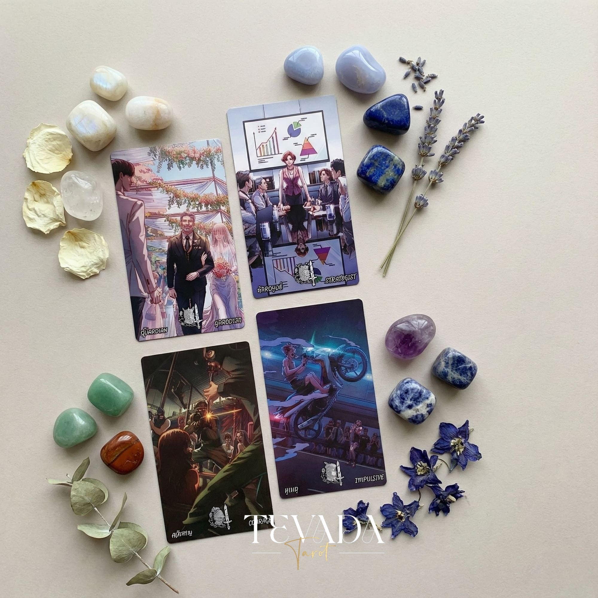 Lucky in Love Tarot Deck featuring modern Korean manhwa art and red glitter edges for love readings.