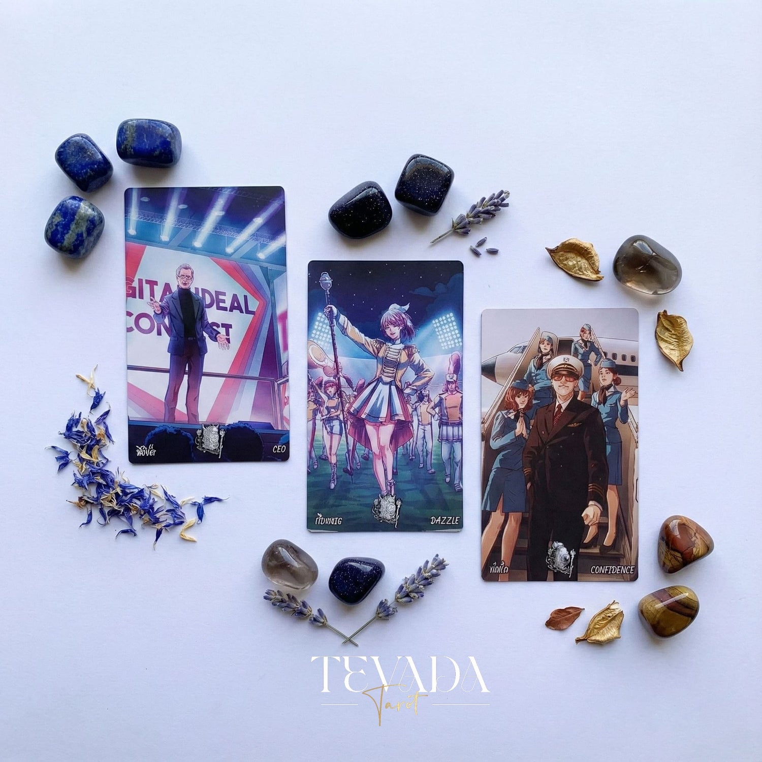 Lucky in Love Tarot Deck featuring modern Korean manhwa art and red glitter edges for love readings.