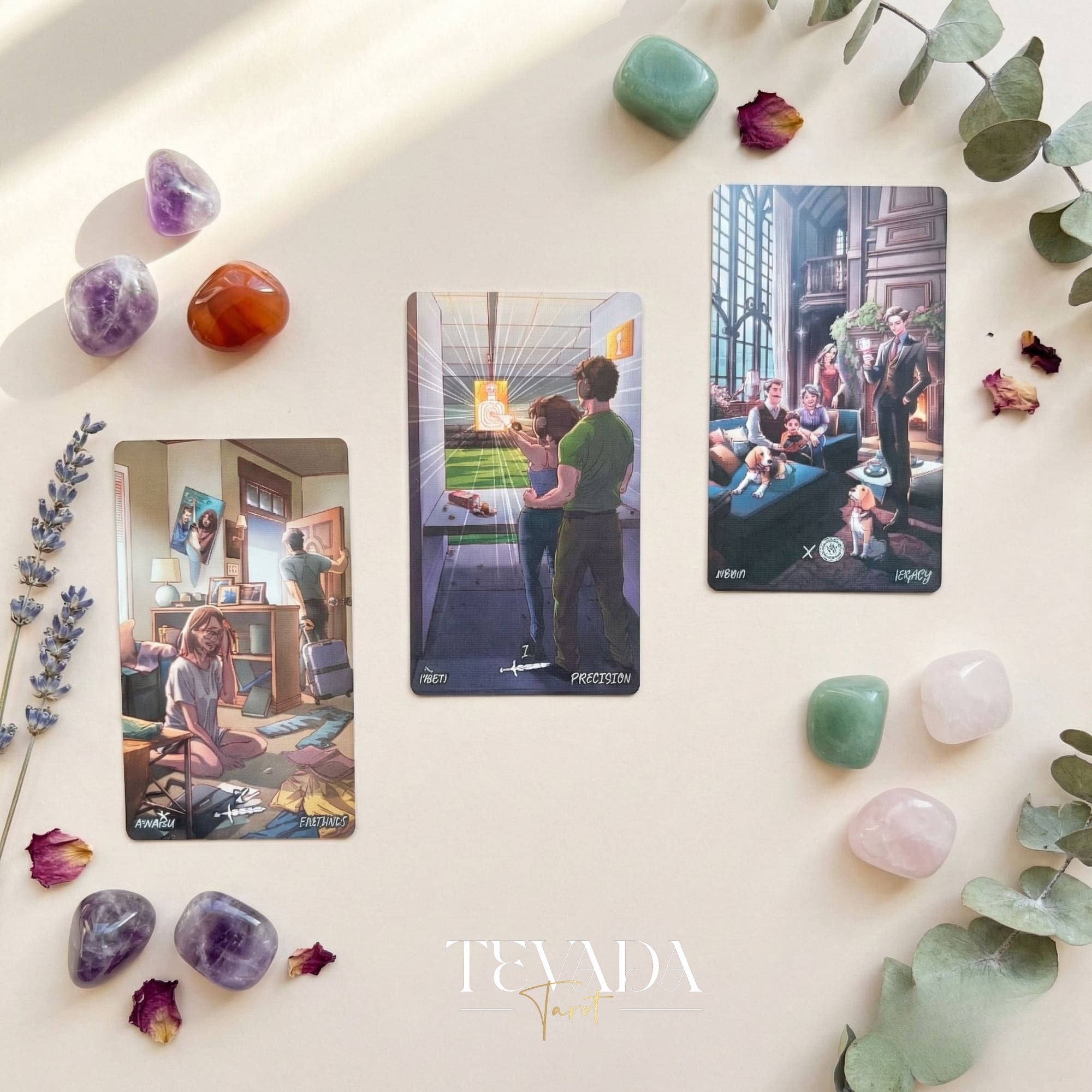 Lucky in Love Tarot Deck featuring modern Korean manhwa art and red glitter edges for love readings.