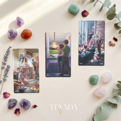 Lucky in Love Tarot Deck featuring modern Korean manhwa art and red glitter edges for love readings.