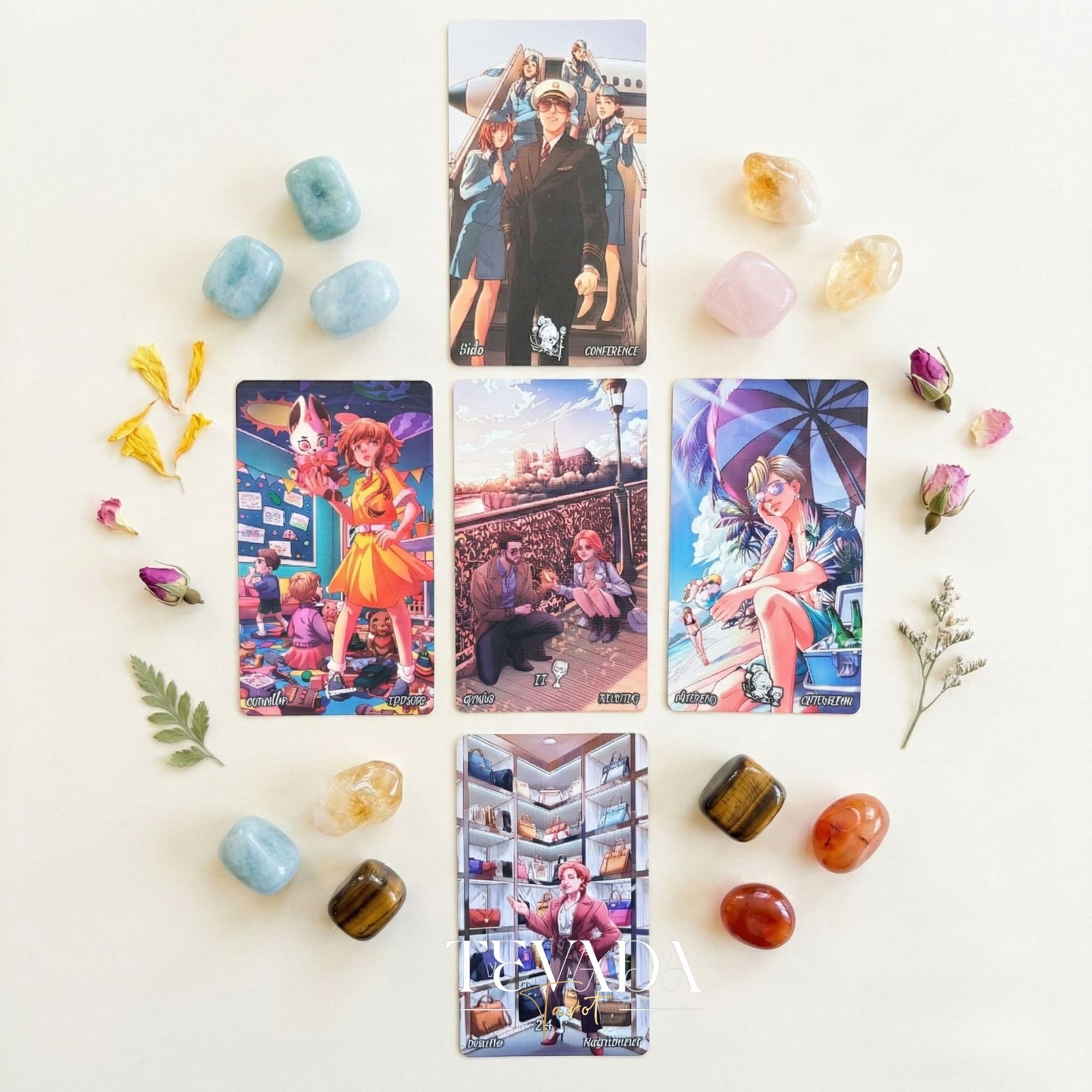 Lucky in Love Tarot Deck featuring modern Korean manhwa art and red glitter edges for love readings.