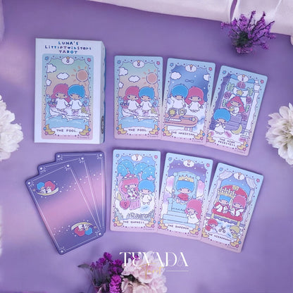 Discover Luna’s Little Twin Stars Tarot—78 magical cards featuring Kiki &amp; Lala. Perfect for beginners, collectors, and intuitive readings. Includes guidebook in English.