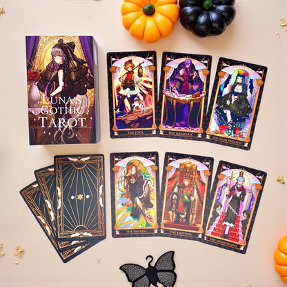 Luna’s Gothic Tarot is a 78-card deck featuring mystical Gothic art, rich symbolism, and intuitive depth—ideal for readings, reflection, and spiritual discovery.