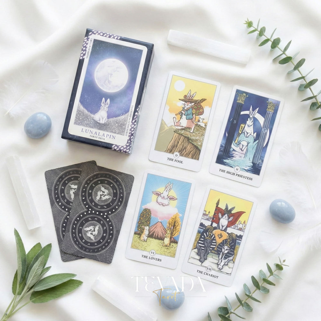 Lunalapin Rabbit Tarot whimsical cartoon bunny Indie Tarot Cards for inner child healing and daily rituals.