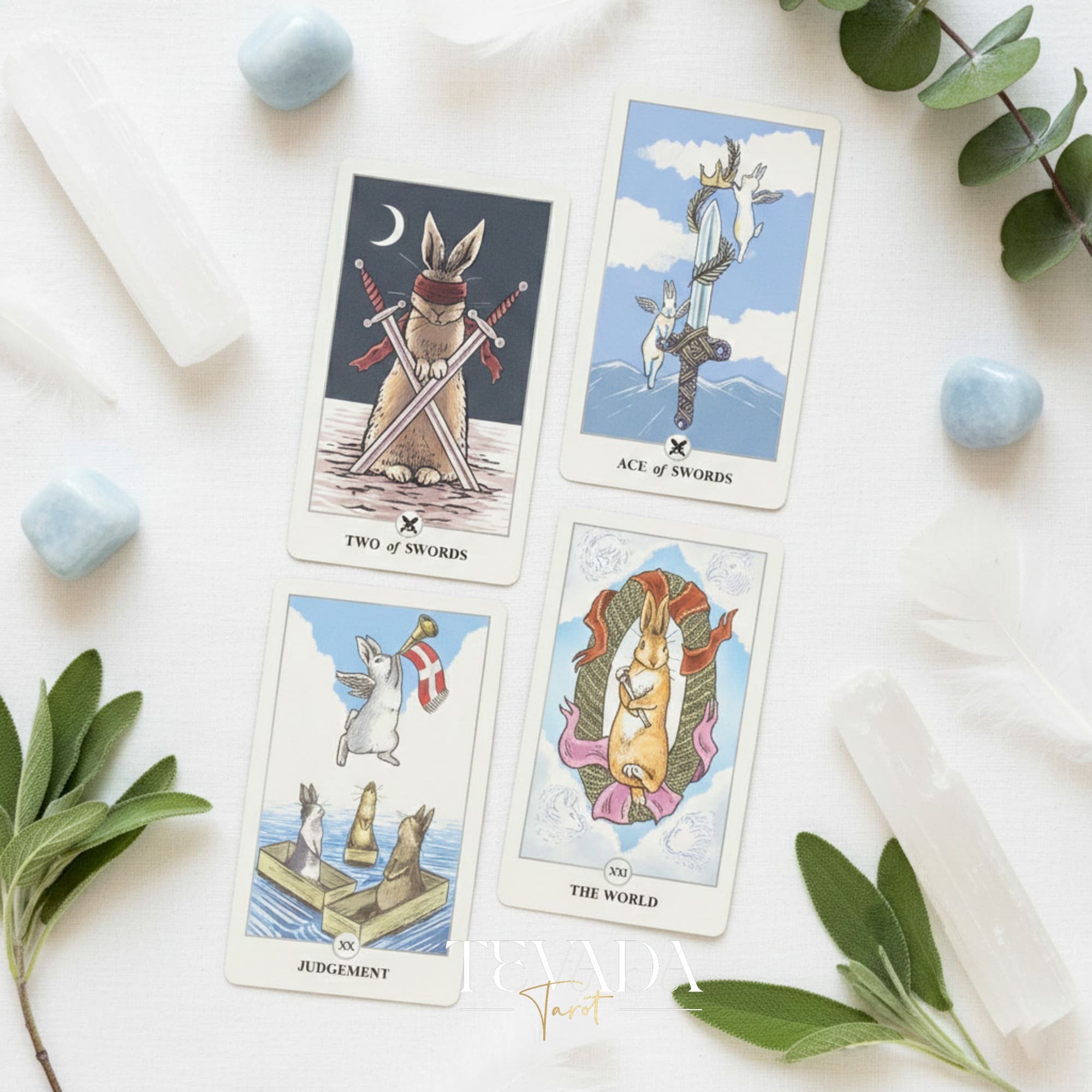 Lunalapin Rabbit Tarot caprichosas cartas de Tarot Indie de conejito de dibujos animados para la curación del niño interior y los rituales diarios.