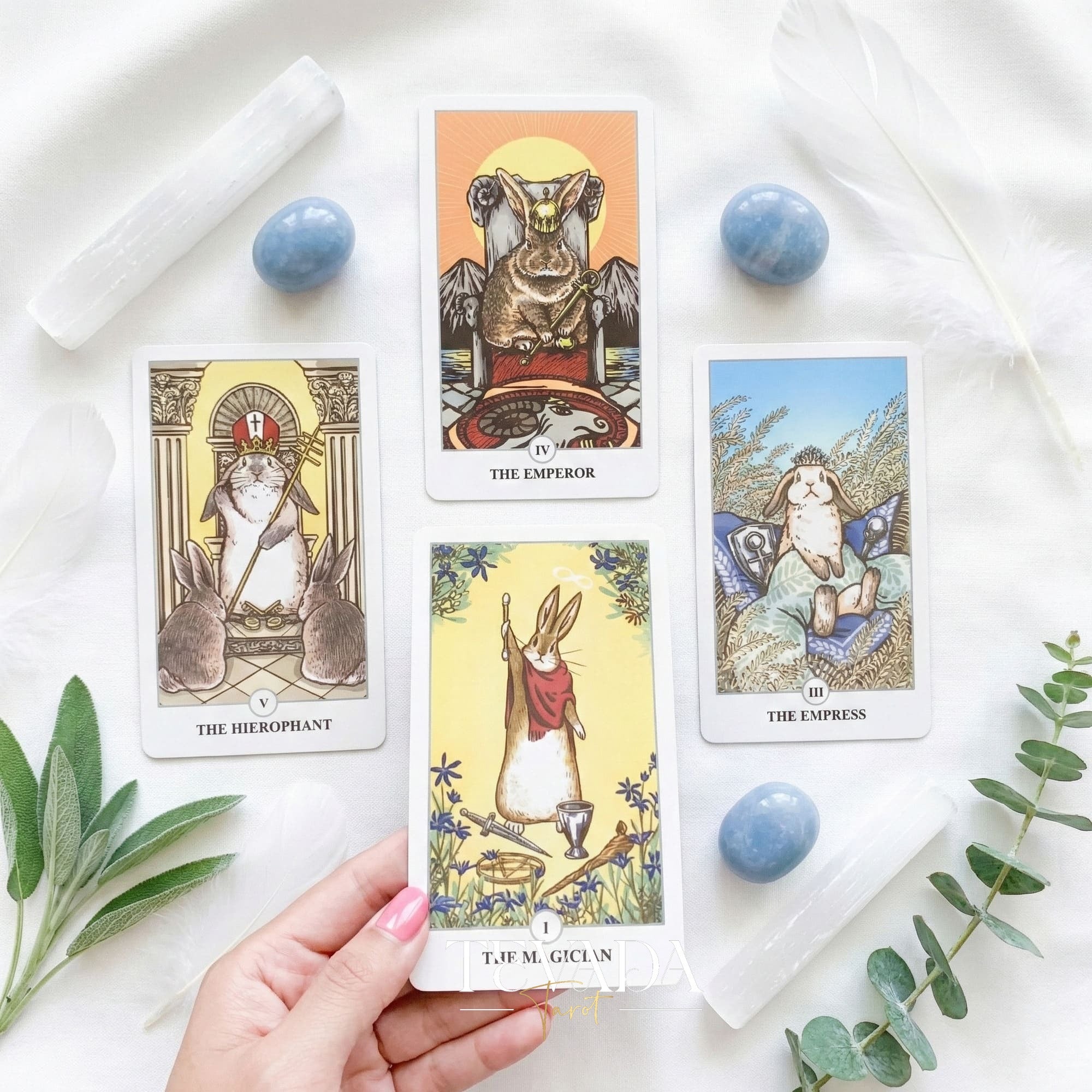 Lunalapin Rabbit Tarot whimsical cartoon bunny Indie Tarot Cards for inner child healing and daily rituals.