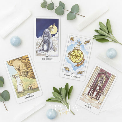 Lunalapin Rabbit Tarot whimsical cartoon bunny Indie Tarot Cards for inner child healing and daily rituals.