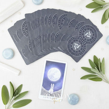 Lunalapin Rabbit Tarot whimsical cartoon bunny Indie Tarot Cards for inner child healing and daily rituals.