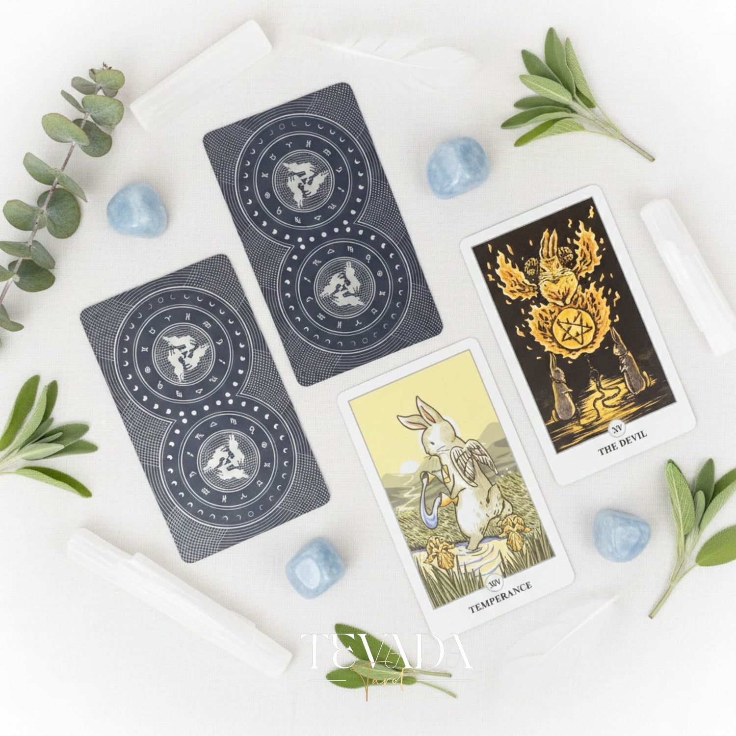 Lunalapin Rabbit Tarot whimsical cartoon bunny Indie Tarot Cards for inner child healing and daily rituals.