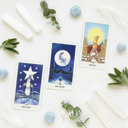 Lunalapin Rabbit Tarot whimsical cartoon bunny Indie Tarot Cards for inner child healing and daily rituals.