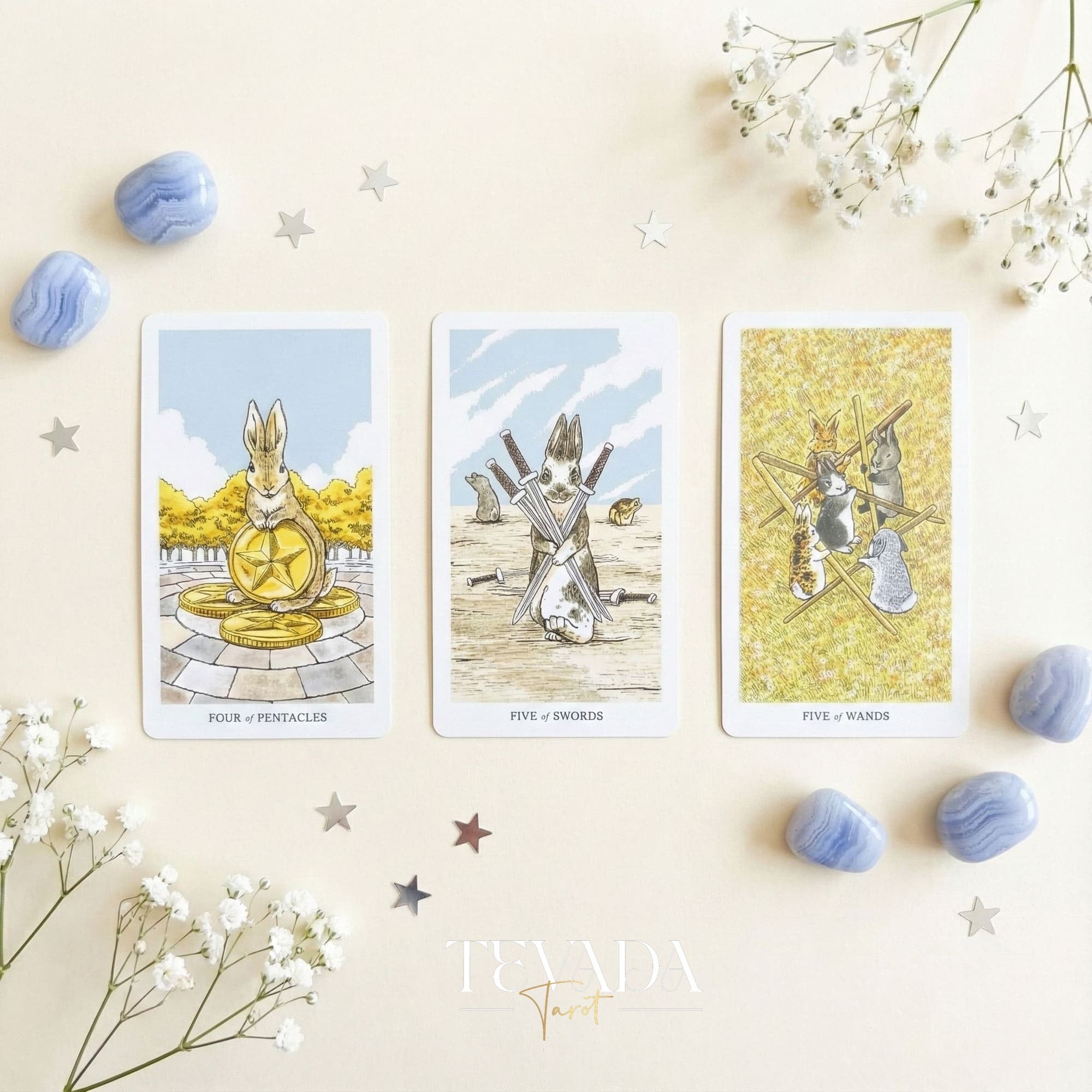 Lunalapin Tarot &amp; Oracle Deck featuring cute bunny illustrations. A healing Tarot Deck for intuitive guidance and daily joy