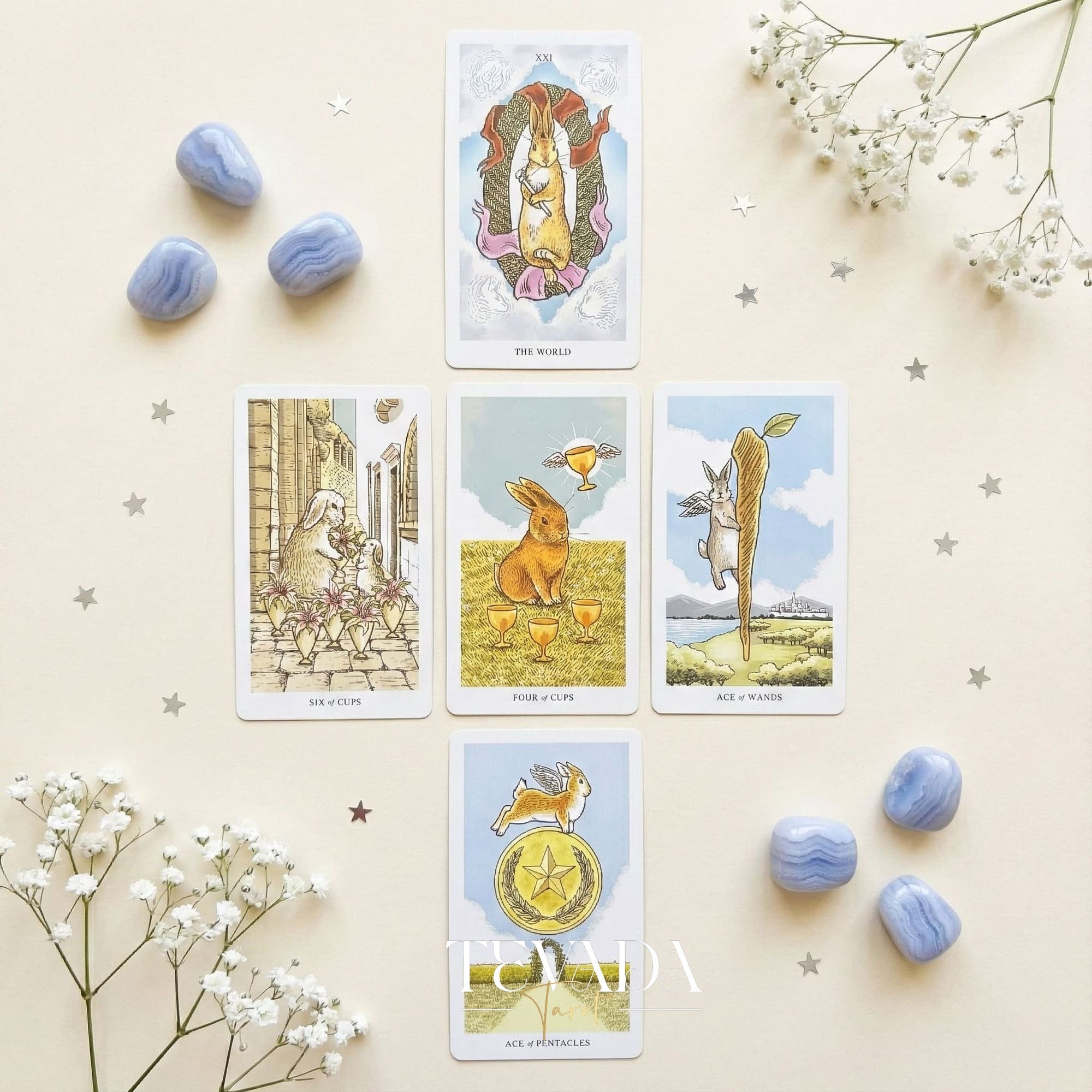 Lunalapin Tarot &amp; Oracle Deck featuring cute bunny illustrations. A healing Tarot Deck for intuitive guidance and daily joy