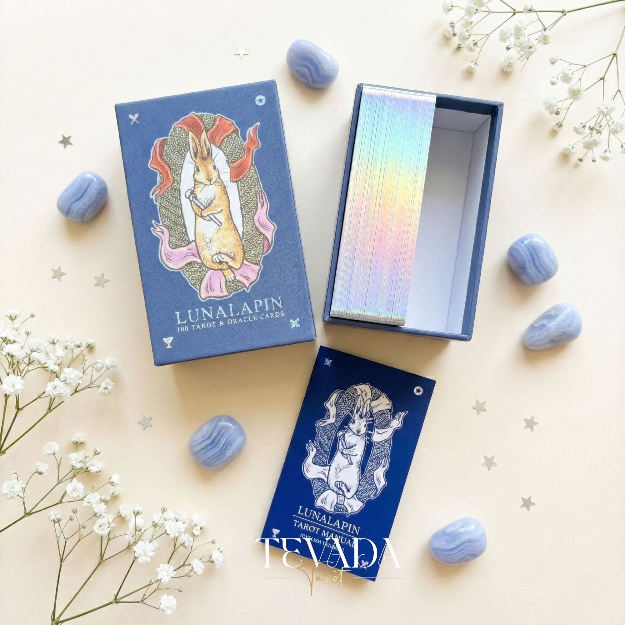 Lunalapin Tarot & Oracle Deck featuring cute bunny illustrations. A healing Tarot Deck for intuitive guidance and daily joy