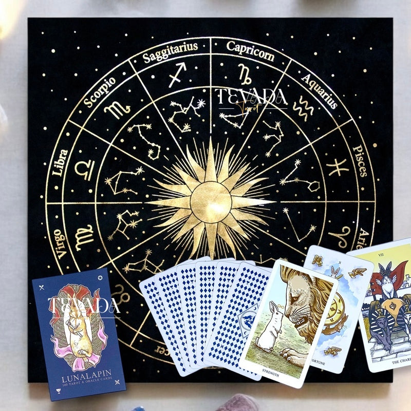 Elevate your tarot practice with our Tarot Table Cloth - Zodiac Sun Tarot Reading Cloth.