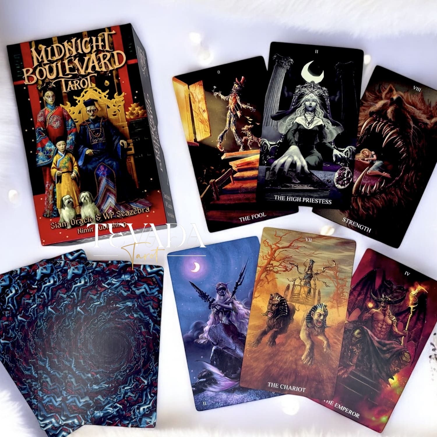 Unveil hidden truths with the Midnight Boulevard Tarot, a 78-card Halloween-themed deck that explores the mystical realms between light and shadow. Perfect for intuitive readings and self-discovery.