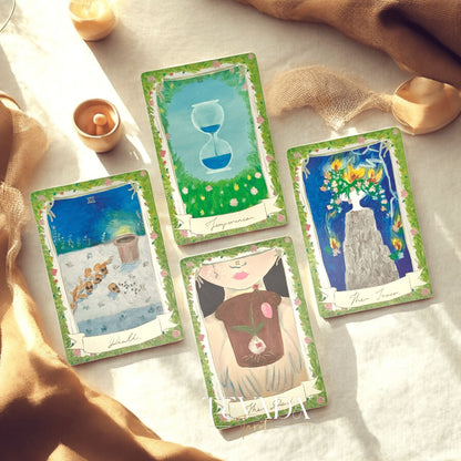 Discover Miranda’s Garden Tarot DELUXE—an intuitive, oil-painted deck inspired by a magical four-season garden. Perfect for soulful guidance, clarity, and heartfelt divination.