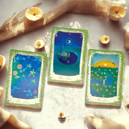 Discover Miranda’s Garden Tarot DELUXE—an intuitive, oil-painted deck inspired by a magical four-season garden. Perfect for soulful guidance, clarity, and heartfelt divination.