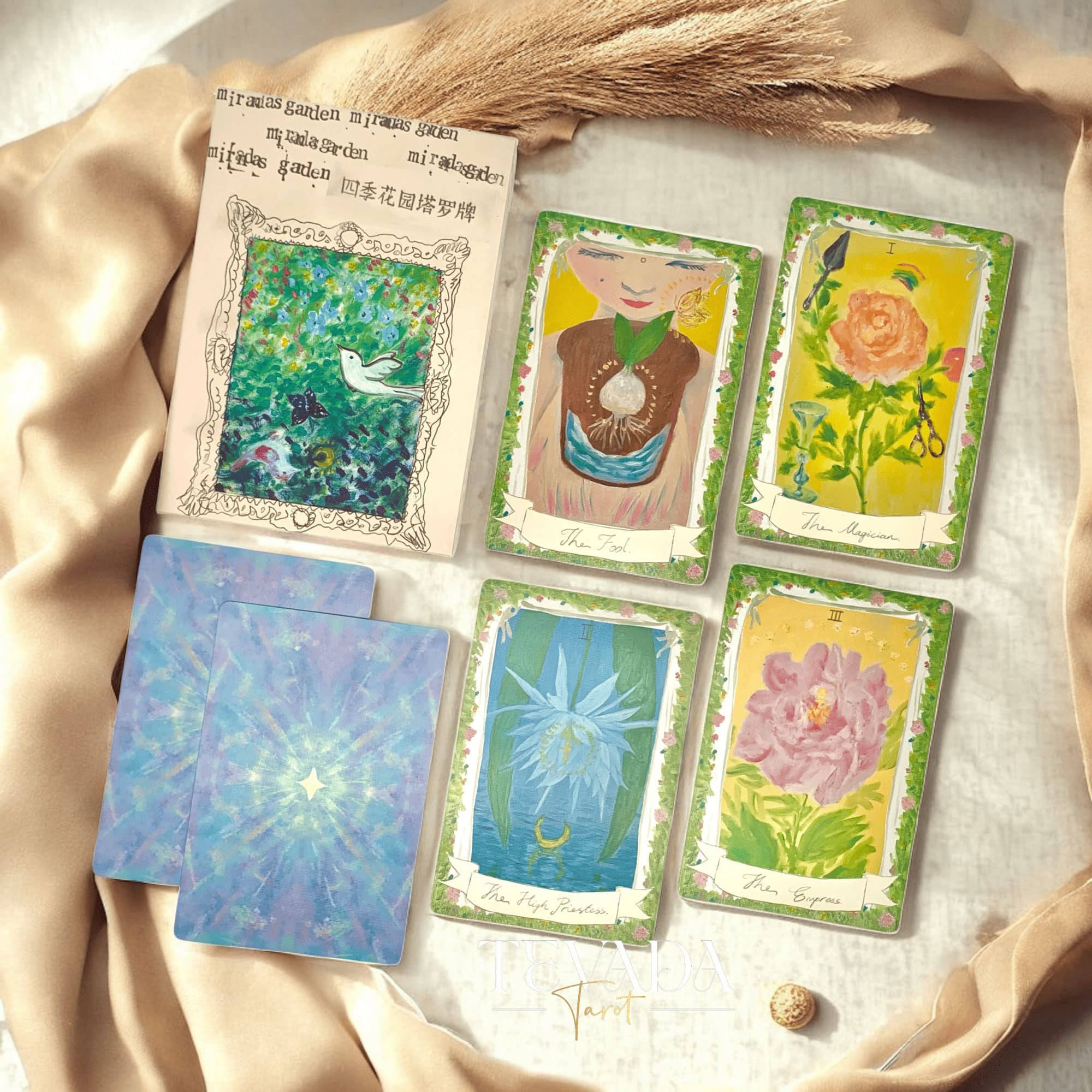 Discover Miranda’s Garden Tarot DELUXE—an intuitive, oil-painted deck inspired by a magical four-season garden. Perfect for soulful guidance, clarity, and heartfelt divination.