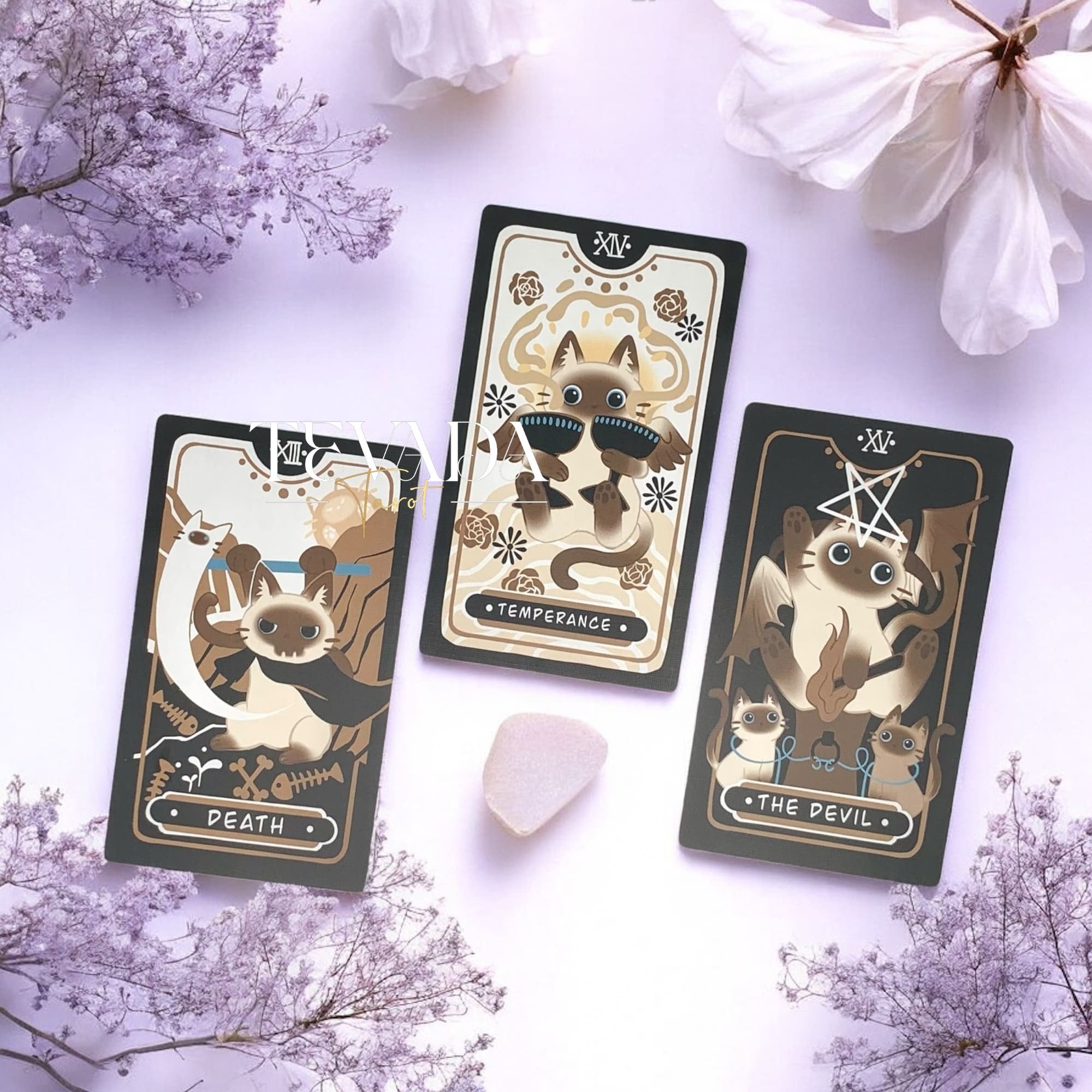 Discover the Mocha Siamese Cat Tarot DELUXE Edition – 78 magical, intuitive cards featuring charming Siamese cats for divination, guidance, and personal growth.