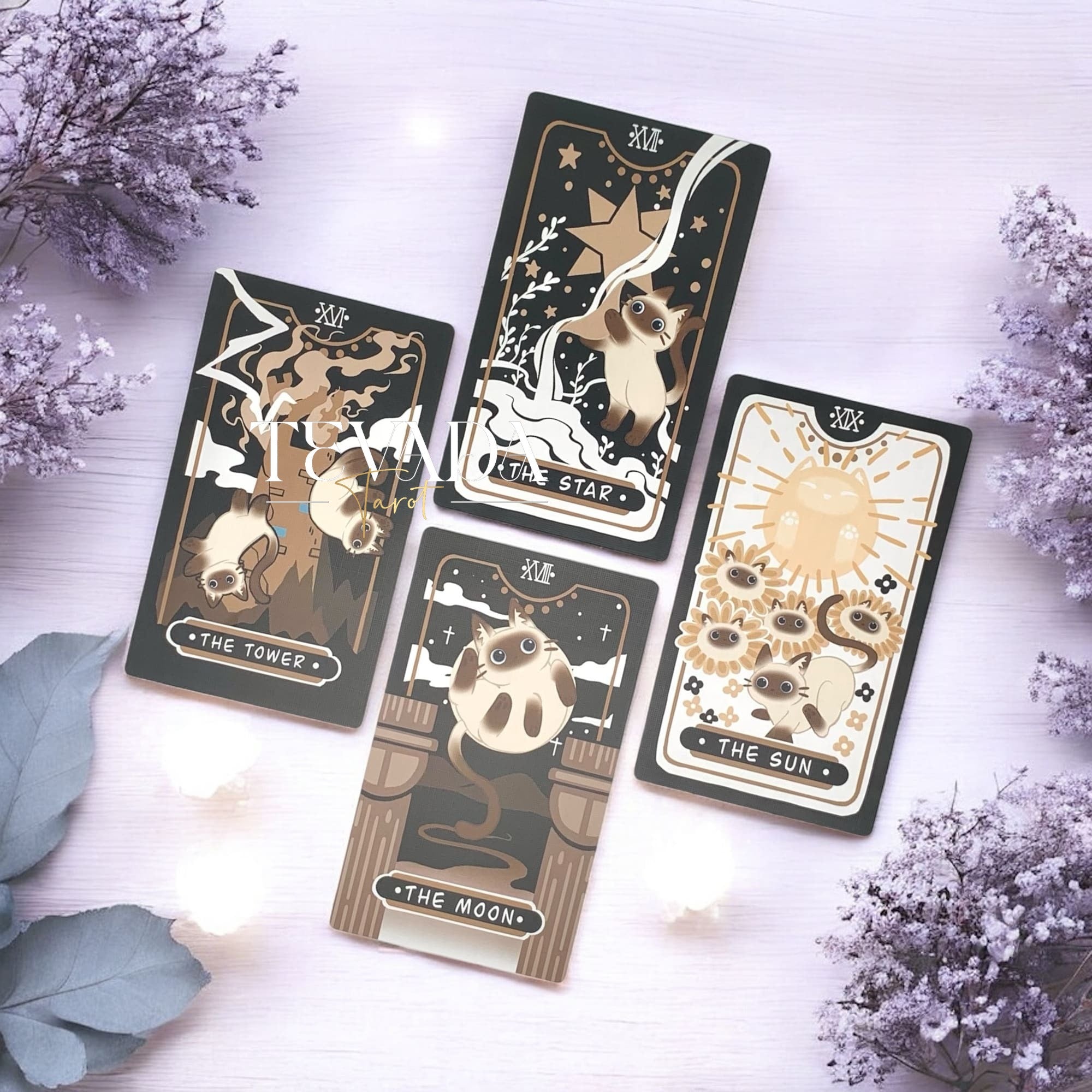 Discover the Mocha Siamese Cat Tarot DELUXE Edition – 78 magical, intuitive cards featuring charming Siamese cats for divination, guidance, and personal growth.