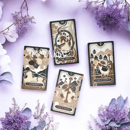 Discover the Mocha Siamese Cat Tarot DELUXE Edition – 78 magical, intuitive cards featuring charming Siamese cats for divination, guidance, and personal growth.