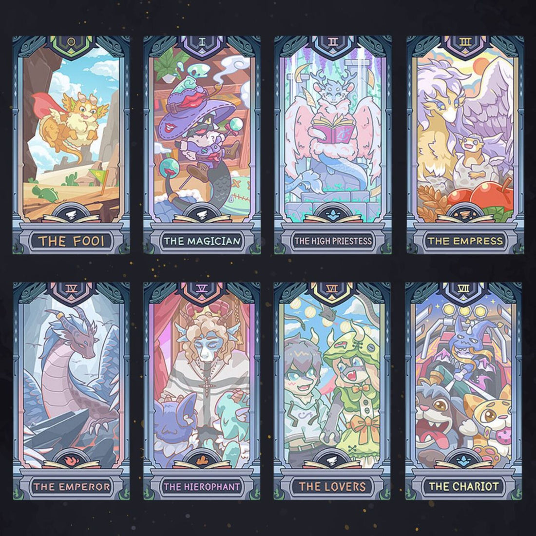 Discover the Molo No.7 Tarot Deck DELUXE Edition—78 cartoon-style cards featuring wolves and dragons, housed in a wooden box. A magical tool for divination, clarity, and intuitive readings.