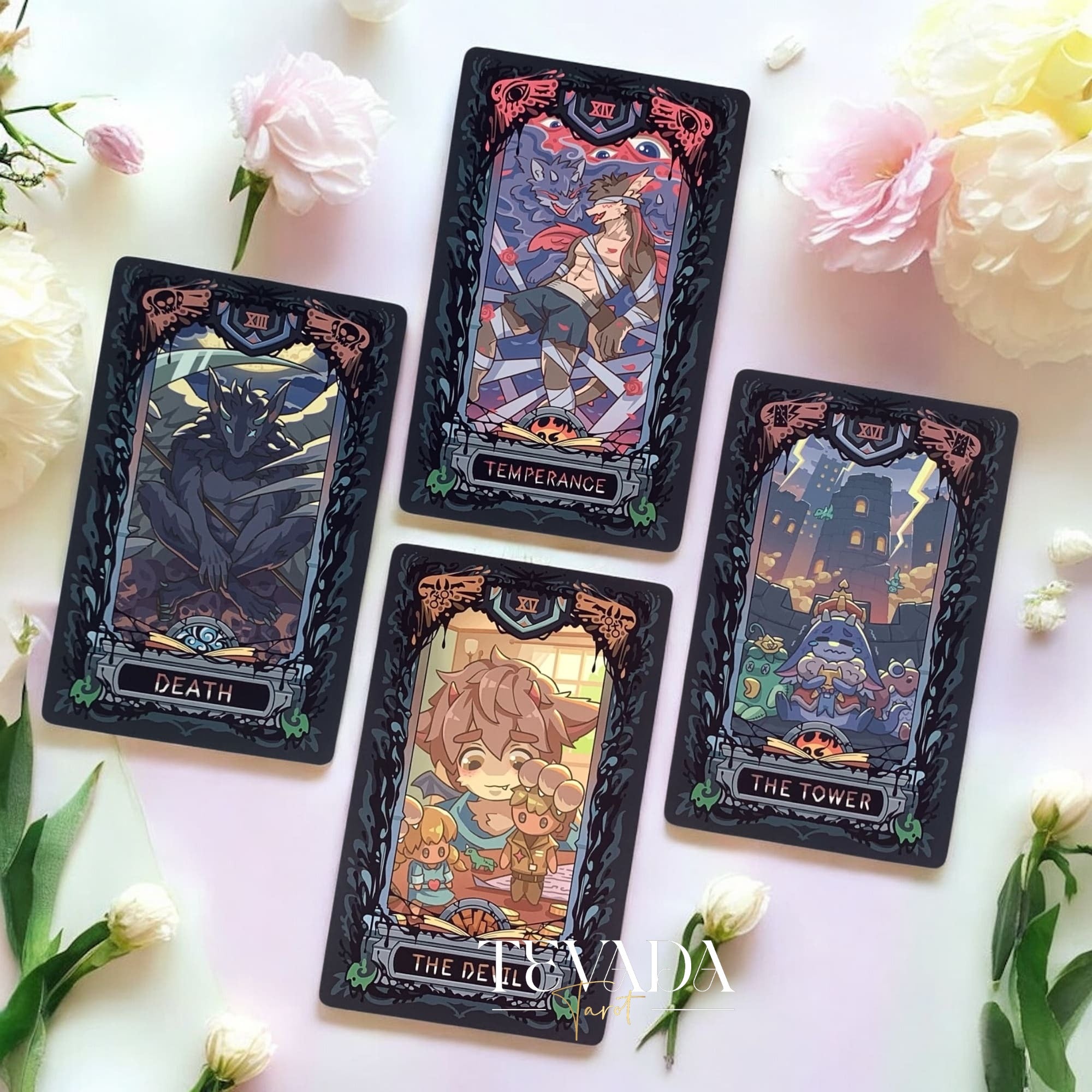 Discover the Molo No.7 Tarot Deck DELUXE Edition—78 cartoon-style cards featuring wolves and dragons, housed in a wooden box. A magical tool for divination, clarity, and intuitive readings.