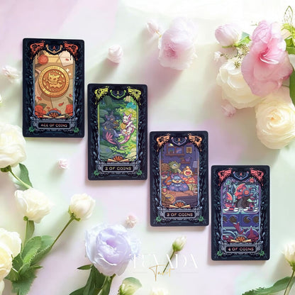 Discover the Molo No.7 Tarot Deck DELUXE Edition—78 cartoon-style cards featuring wolves and dragons, housed in a wooden box. A magical tool for divination, clarity, and intuitive readings.