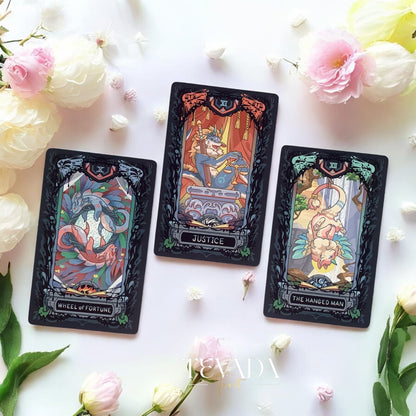 Discover the Molo No.7 Tarot Deck DELUXE Edition—78 cartoon-style cards featuring wolves and dragons, housed in a wooden box. A magical tool for divination, clarity, and intuitive readings.