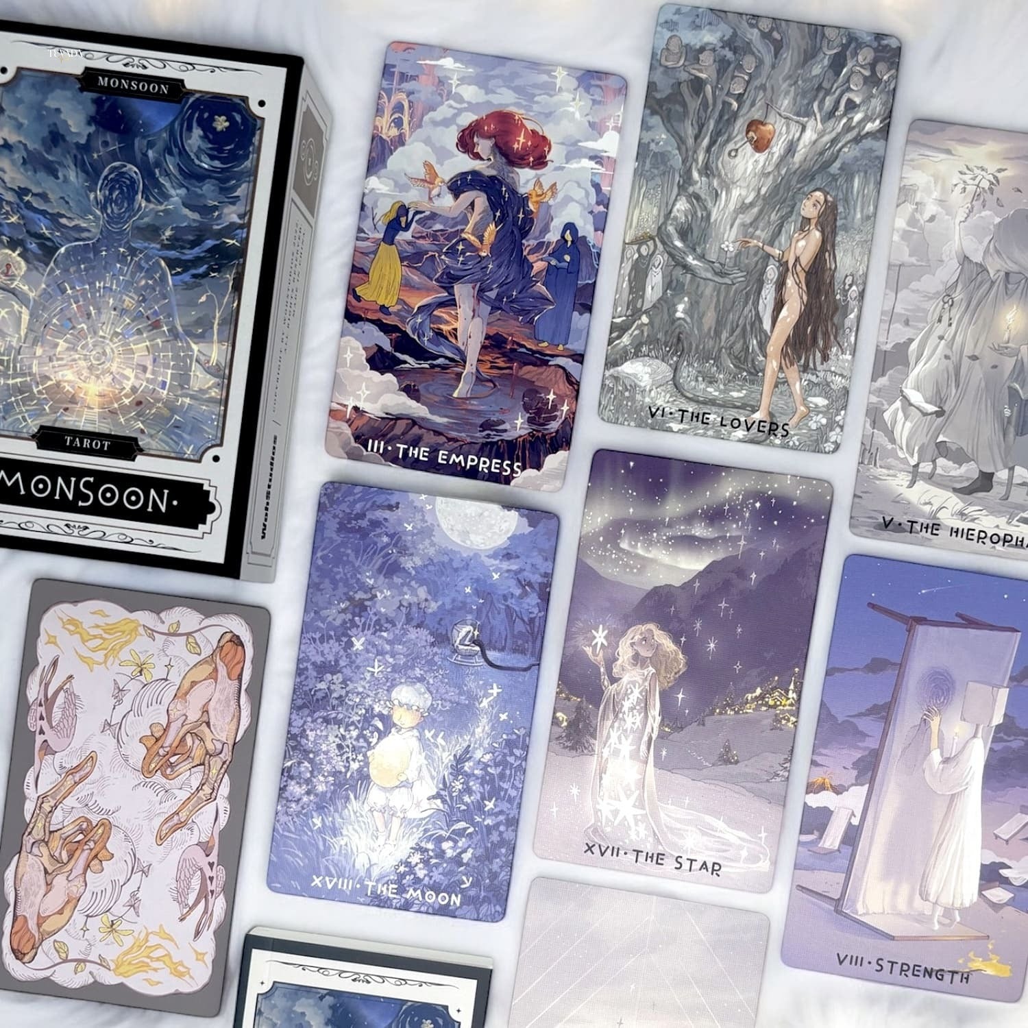 Unlock your intuition with the Monsoon Tarot Limited Edition. This 78-card deck features stunning Japanese Anime art in elegant, dreamy colors. Gain clarity, guidance, and personal growth through the wisdom of the tarot.