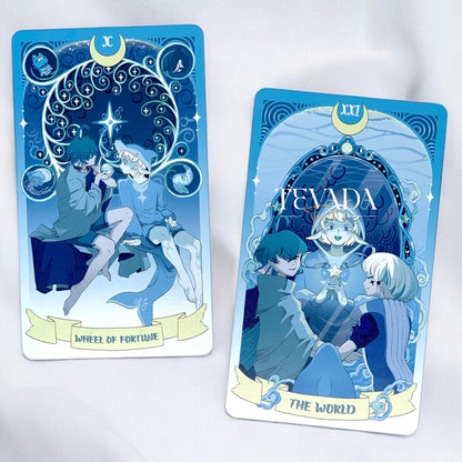 Dive into the enchanting world of the Sea in the Moonlight Tarot, where intuition and magic converge beneath the waves. This 78-card deck, drenched in serene blue tones, guides you on a mystical journey of self-discovery, inspired by the tale of an albino dolphin who embarks on a path of acceptance and growth.

Each card in this underwater-themed deck is a visual and spiritual delight, offering deep, intuitive insights and guidance. The Major Arcana begins with &quot;0 Escaper,&quot; a unique twist that mirrors the F