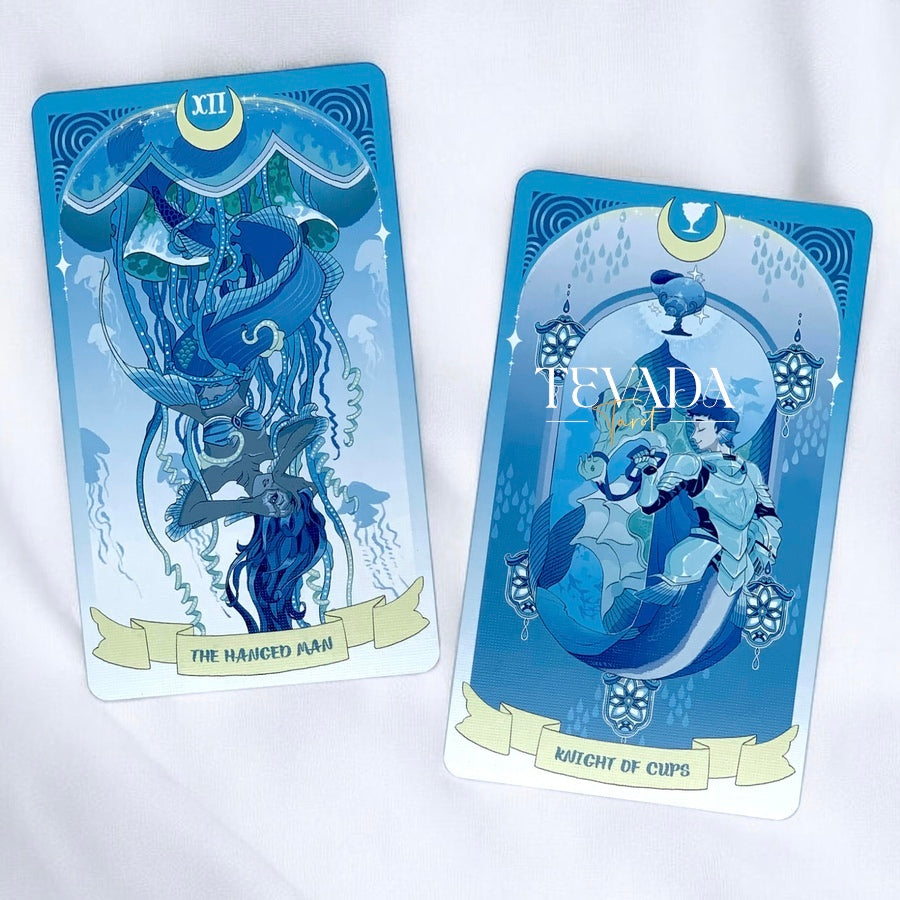 Dive into the enchanting world of the Sea in the Moonlight Tarot, where intuition and magic converge beneath the waves. This 78-card deck, drenched in serene blue tones, guides you on a mystical journey of self-discovery, inspired by the tale of an albino dolphin who embarks on a path of acceptance and growth.

Each card in this underwater-themed deck is a visual and spiritual delight, offering deep, intuitive insights and guidance. The Major Arcana begins with &quot;0 Escaper,&quot; a unique twist that mirrors the F