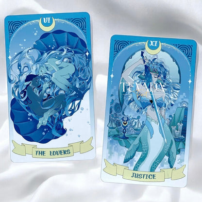 Dive into the enchanting world of the Sea in the Moonlight Tarot, where intuition and magic converge beneath the waves. This 78-card deck, drenched in serene blue tones, guides you on a mystical journey of self-discovery, inspired by the tale of an albino dolphin who embarks on a path of acceptance and growth.

Each card in this underwater-themed deck is a visual and spiritual delight, offering deep, intuitive insights and guidance. The Major Arcana begins with &quot;0 Escaper,&quot; a unique twist that mirrors the F