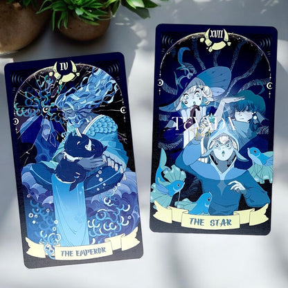 Unlock intuitive insights with the Sea in the Moonlight Tarot. This 78-card underwater-themed deck guides your journey of self-discovery, inspired by a magical albino dolphin’s story