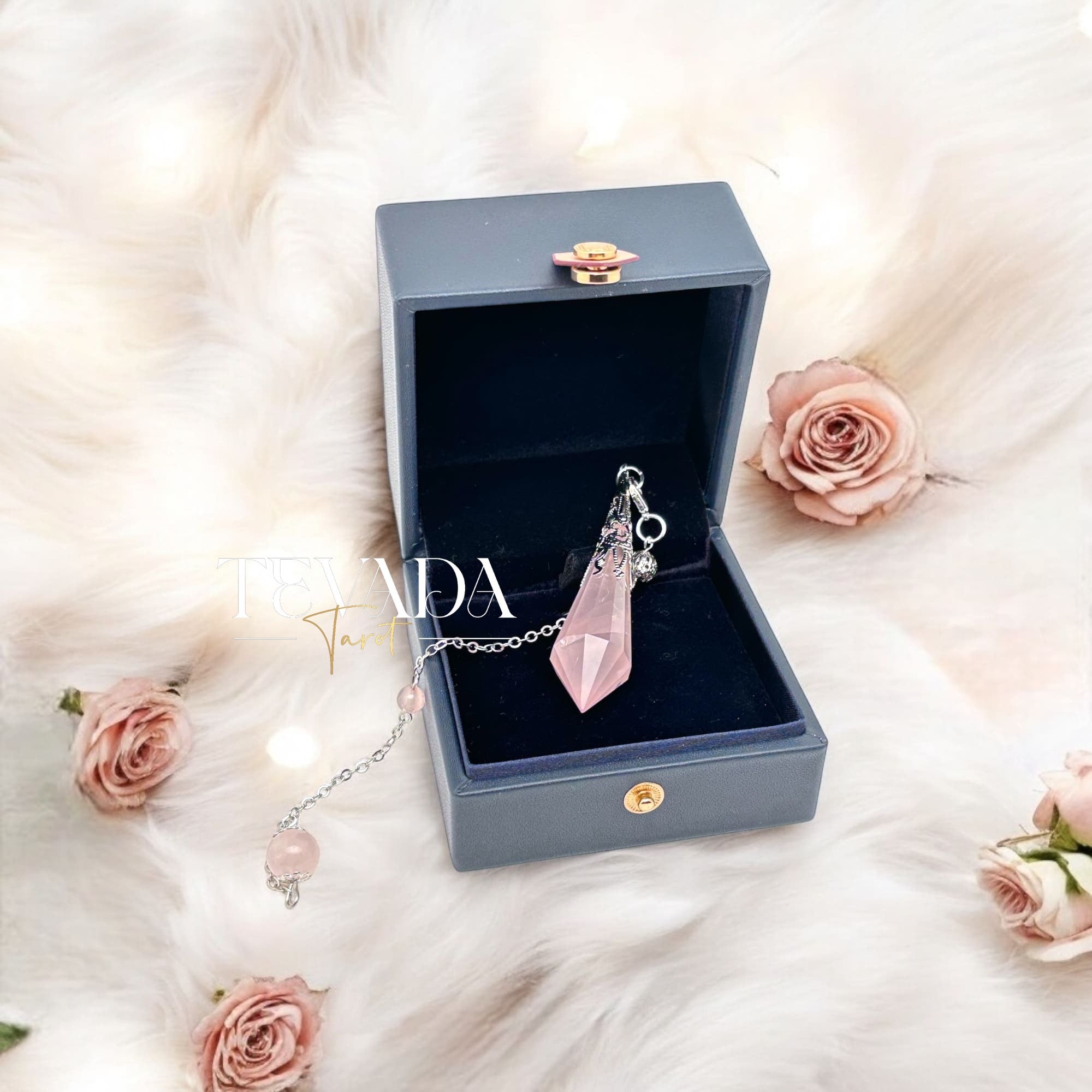 Enhance your spiritual journey with the Mystic Rose Quartz Pendulum. Perfect for meditation, energy healing, and promoting unconditional love and emotional healing. A beautifully crafted divination tool.