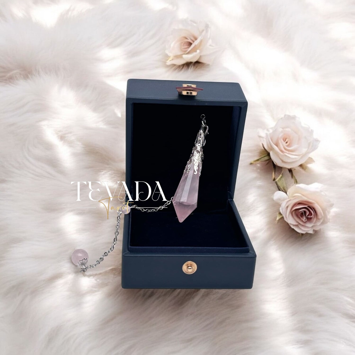 Enhance your spiritual journey with the Mystic Rose Quartz Pendulum. Perfect for meditation, energy healing, and promoting unconditional love and emotional healing. A beautifully crafted divination tool.