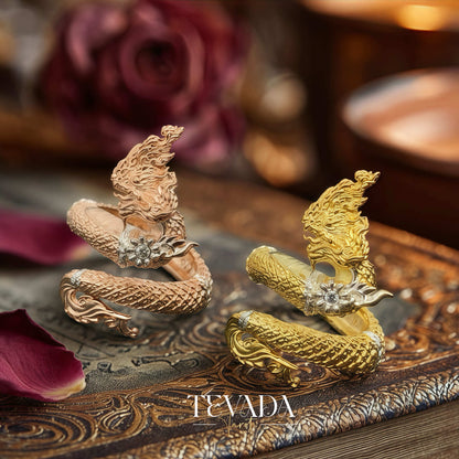 Discover the Naga Devine Dragon Charm Ring, a blend of Thai spirituality and elegance. Imbued with good luck and fortune, this 24K gold-plated amulet is a symbol of protection and prosperity. Embrace mystical charm!