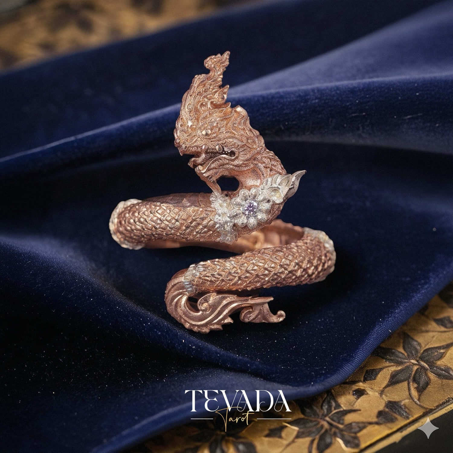 Discover the Naga Devine Dragon Charm Ring, a blend of Thai spirituality and elegance. Imbued with good luck and fortune, this 24K gold-plated amulet is a symbol of protection and prosperity. Embrace mystical charm!