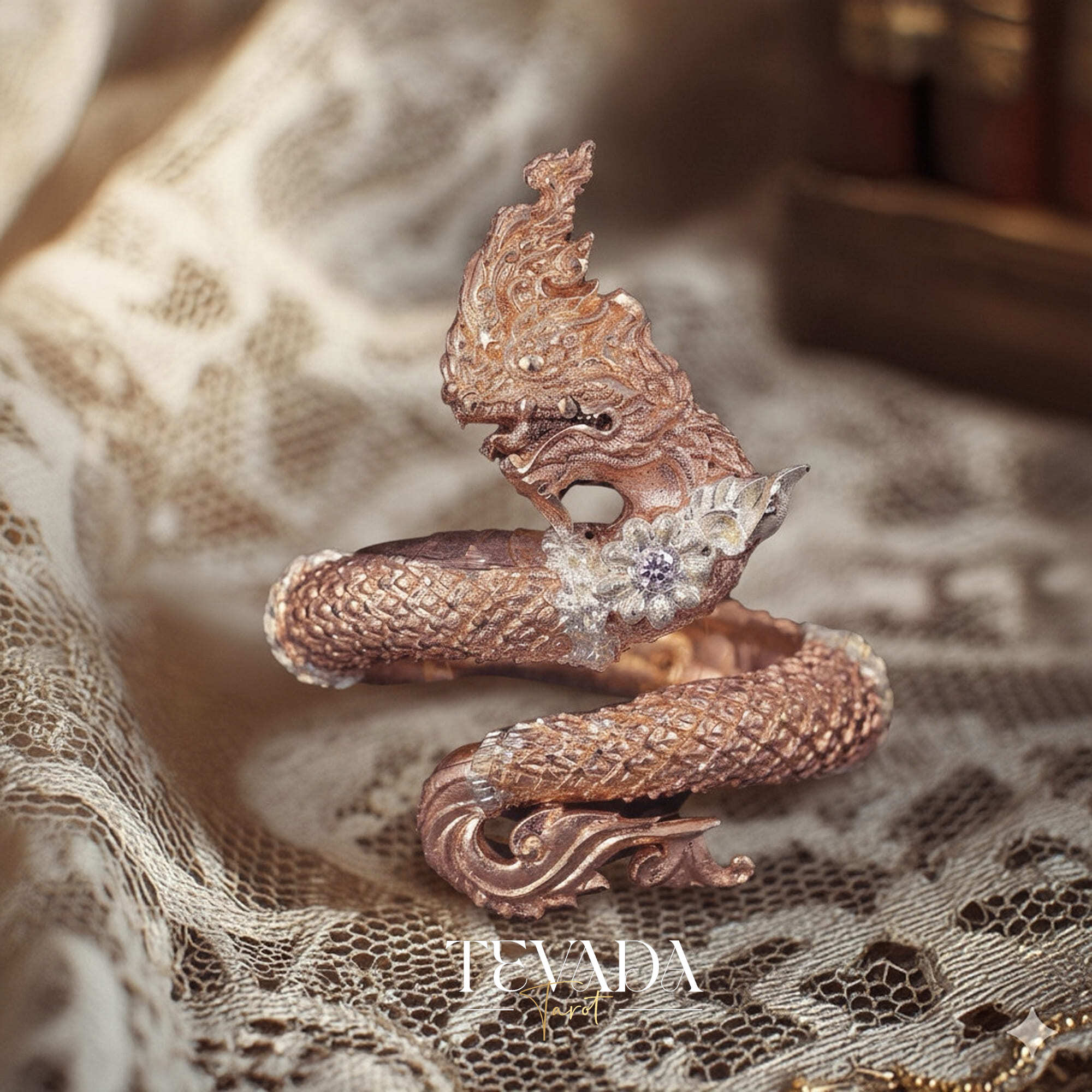 Discover the Naga Devine Dragon Charm Ring, a blend of Thai spirituality and elegance. Imbued with good luck and fortune, this 24K gold-plated amulet is a symbol of protection and prosperity. Embrace mystical charm!