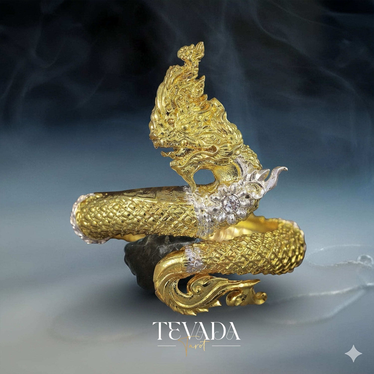 Discover the Naga Devine Dragon Charm Ring, a blend of Thai spirituality and elegance. Imbued with good luck and fortune, this 24K gold-plated amulet is a symbol of protection and prosperity. Embrace mystical charm!