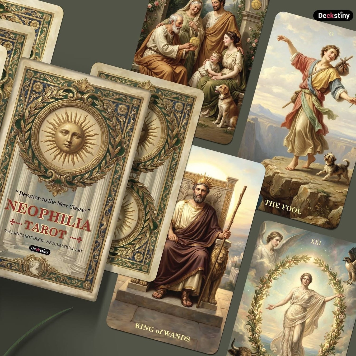 Neophilia Tarot Deck cartes de tarot indépendantes néoclassiques vintage pour une réflexion personnelle profonde et des rituels spirituels quotidiens.