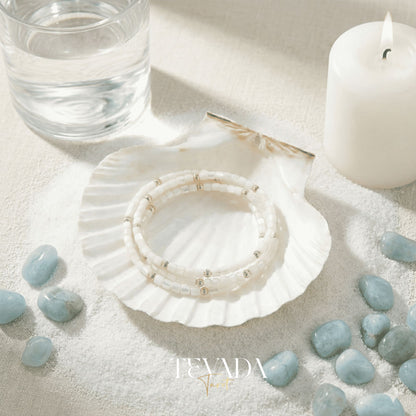 Handmade healing crystal bracelet in 3 designs for protection, intuition, and emotional balance. Crafted with obsidian, moonstone, and shell stone for spiritual rituals or daily wear.