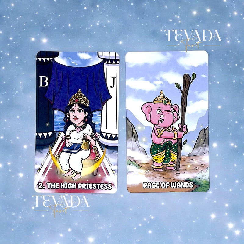 Discover divine guidance with the OmMahaRueyThep Tarot Deck. 78 cards inspired by Hindu gods, designed for wealth and prosperity. Perfect for spiritual seekers.