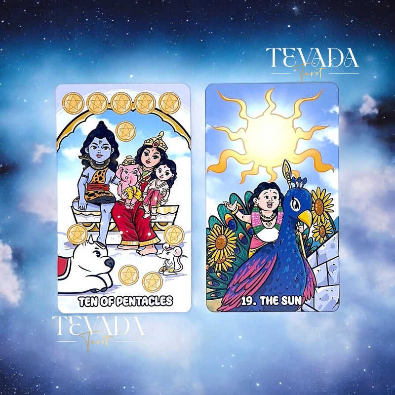 Discover divine guidance with the OmMahaRueyThep Tarot Deck. 78 cards inspired by Hindu gods, designed for wealth and prosperity. Perfect for spiritual seekers.