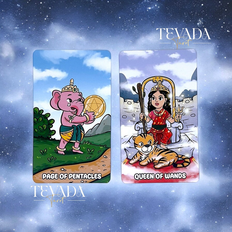 Discover divine guidance with the OmMahaRueyThep Tarot Deck. 78 cards inspired by Hindu gods, designed for wealth and prosperity. Perfect for spiritual seekers.