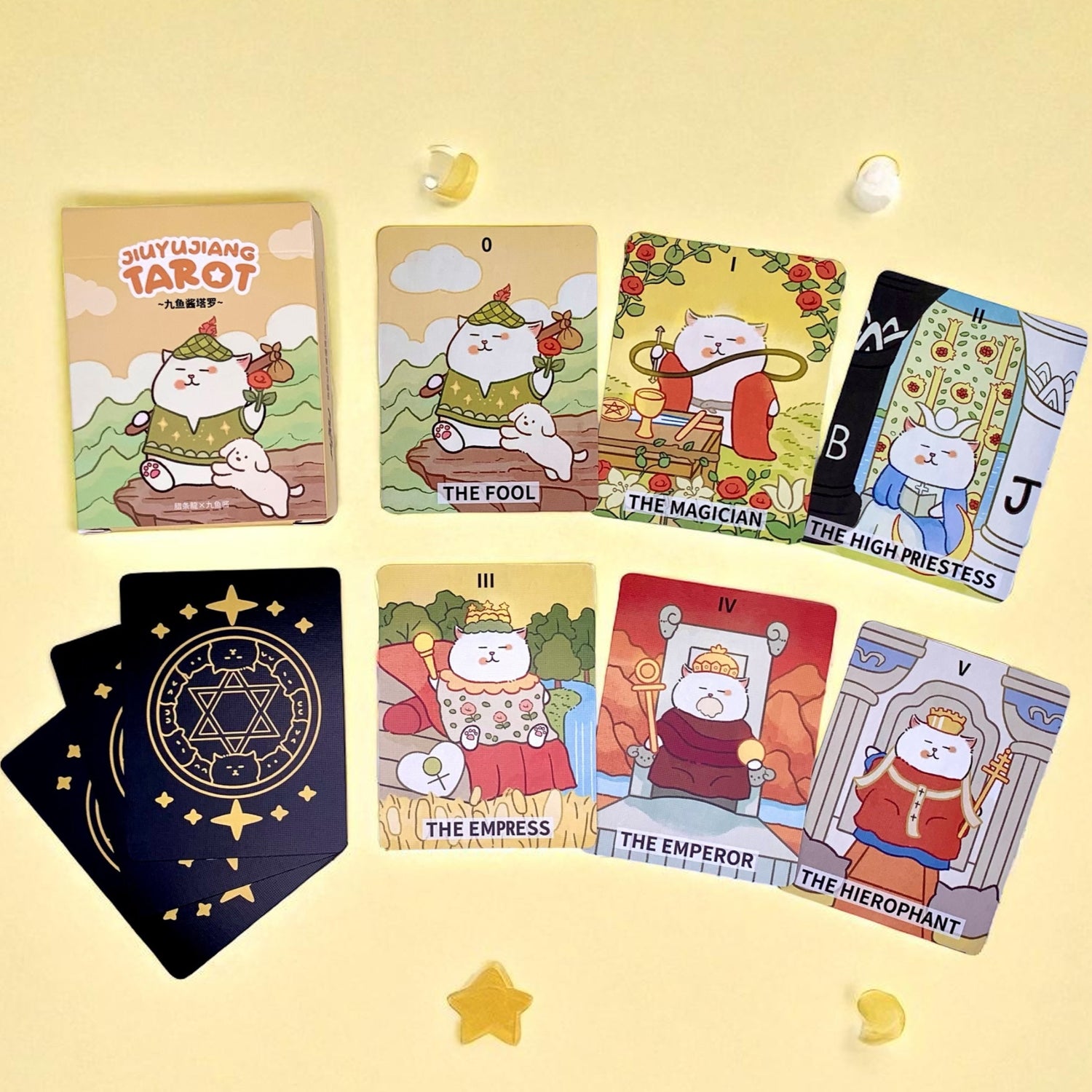 Discover the Jiuyujiang Chubby Cat Tarot, a 78-card deck featuring adorable cats that bring playful charm and intuitive insight to your daily tarot practice.