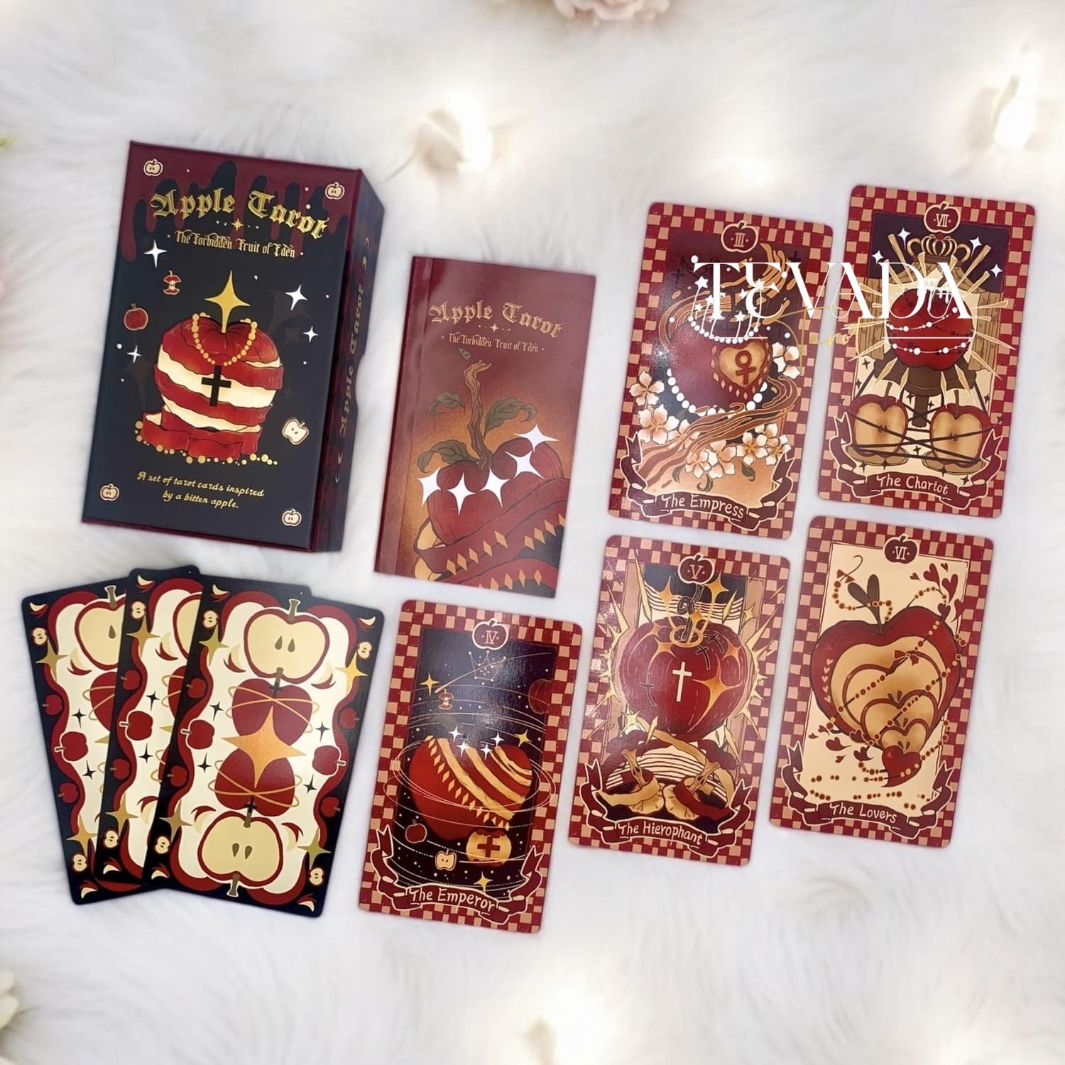 Discover the Apple Tarot DELUXE deck featuring 78 cards in a cute magical red theme. Dive into intuitive readings with designs inspired by the apple’s wisdom vitality and timeless symbolism.